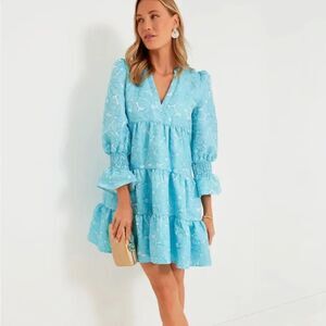 POMANDER PLACE Blue Daisy Jacquard Kenzo Dress, Tuckernuck, Size S